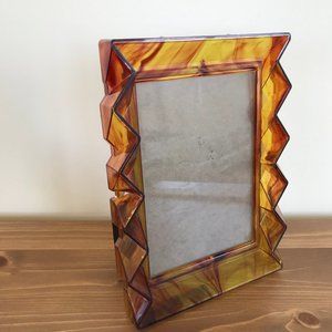 Vintage Wavy Zig-Zag Translucent Picture Frame Amber Color Nu-Dell Plastics 70s